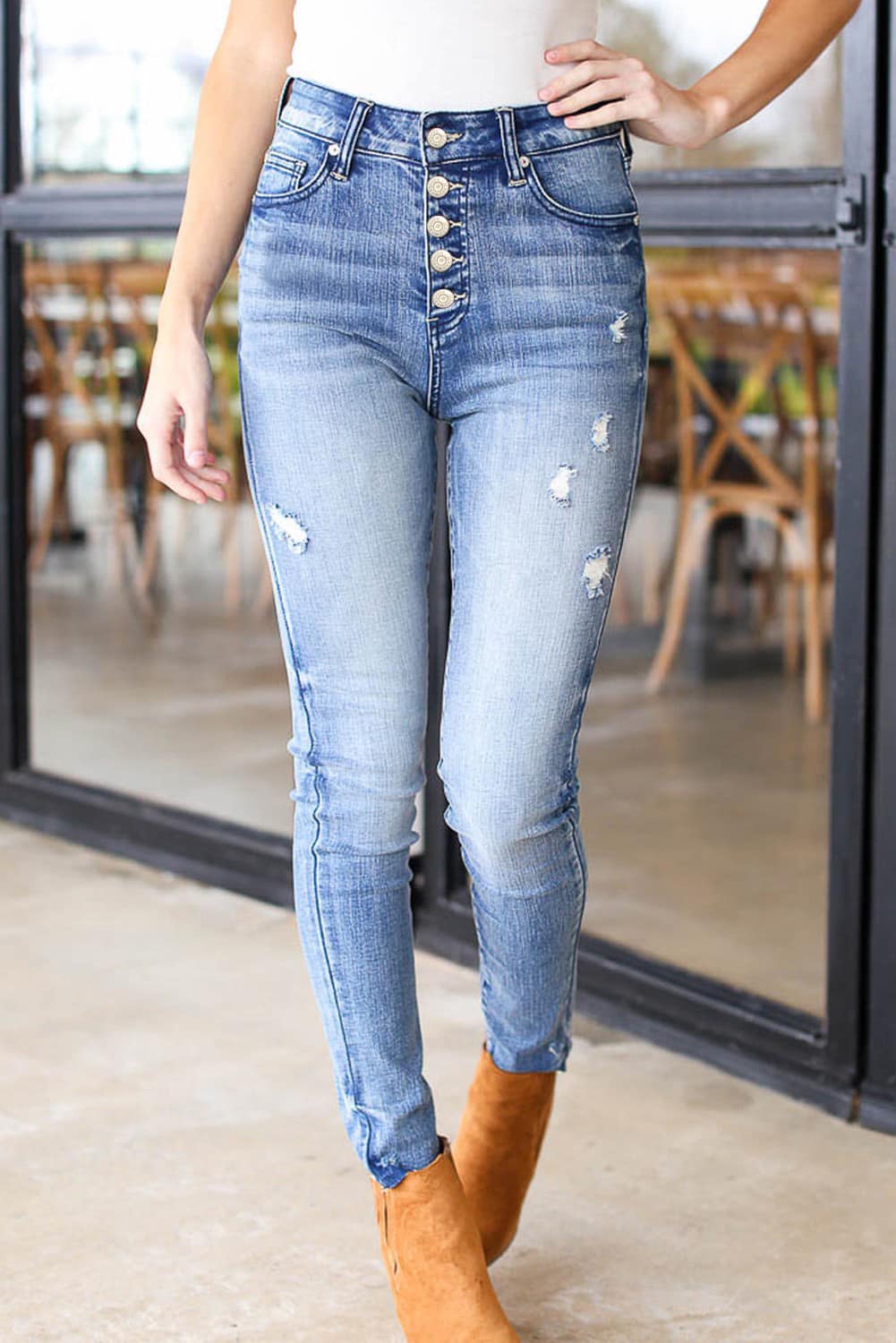 High Rise Button Fly Jeans