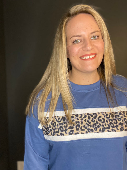 Blue Leopard Long Sleeve T-Shirt